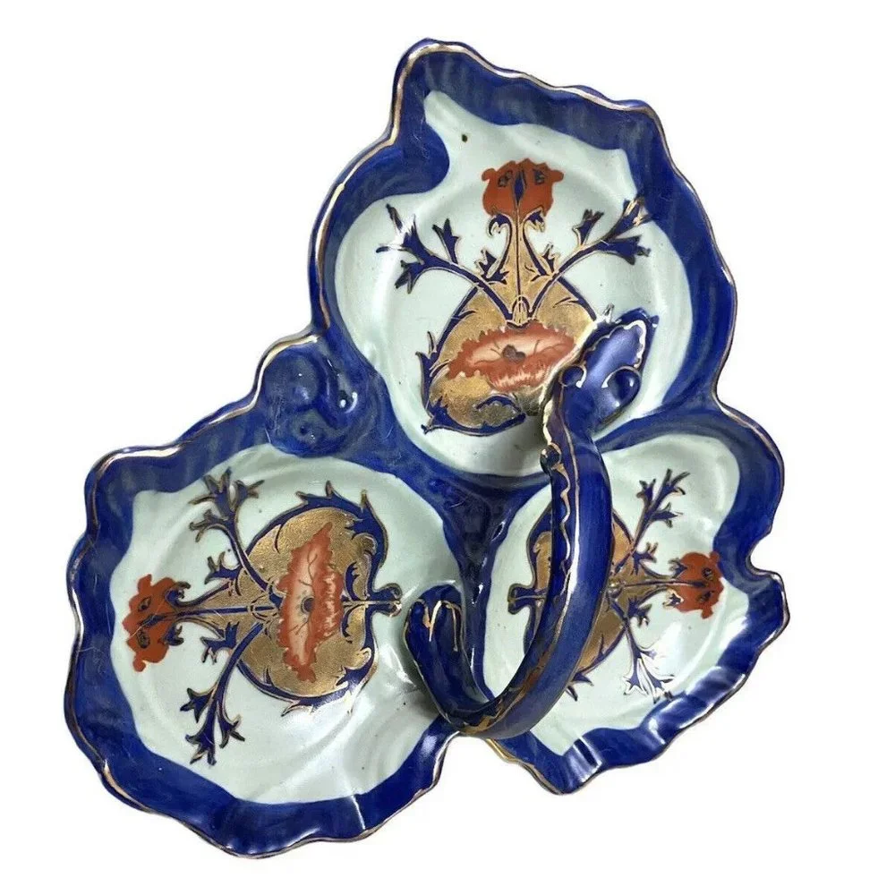 Victoria Ware Ironstone Transferware 3 Part Relish Dish W/Handle 11”x 3.5” Candy